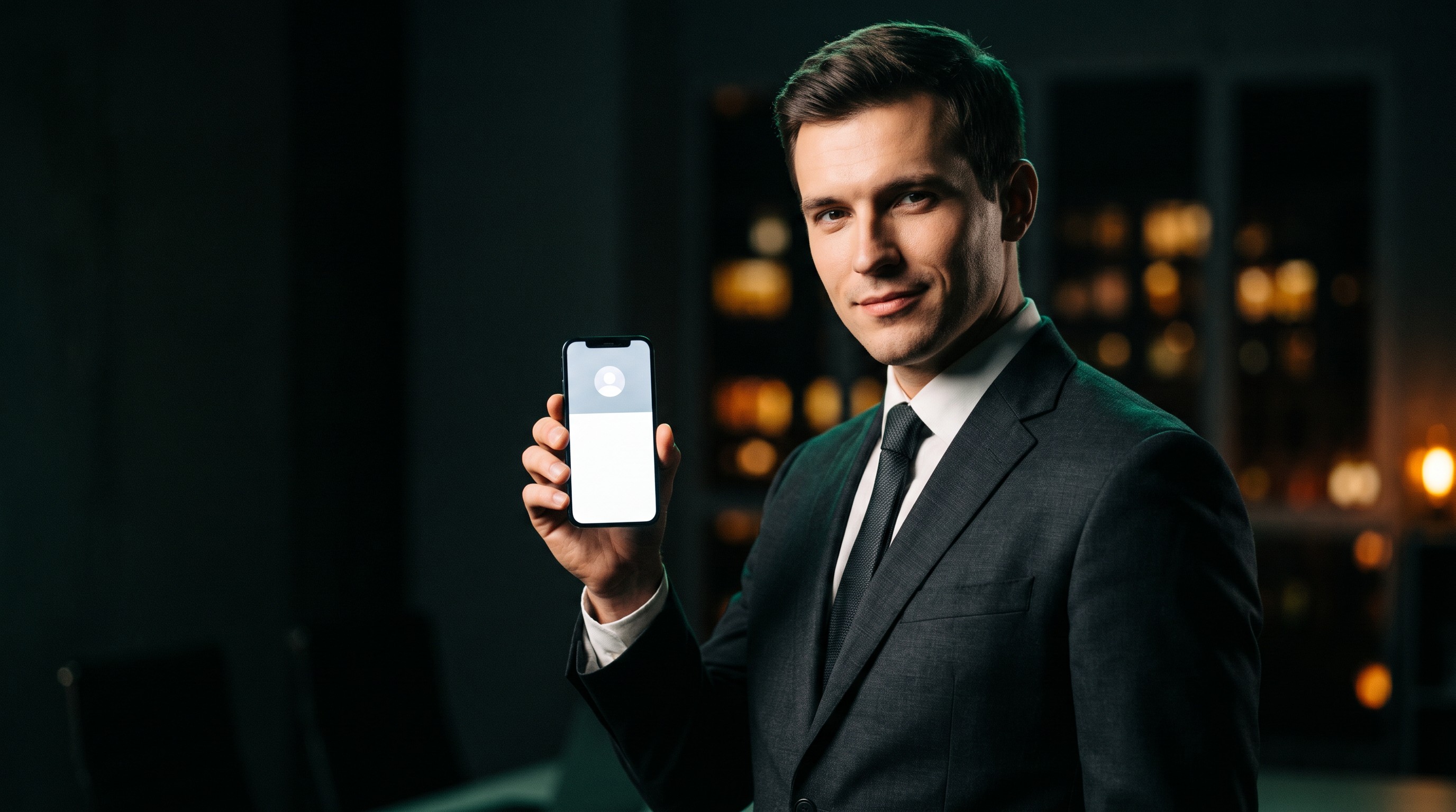 Profesionist care își prezintă profilul VYZA pe telefon